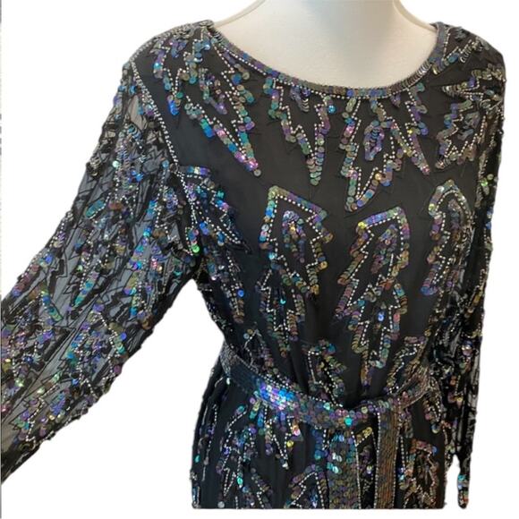 Vintage Cocktail Dress Medium Silk Beaded 80s 20s Semi Formal Party RARE MCM - Picture 7 of 17